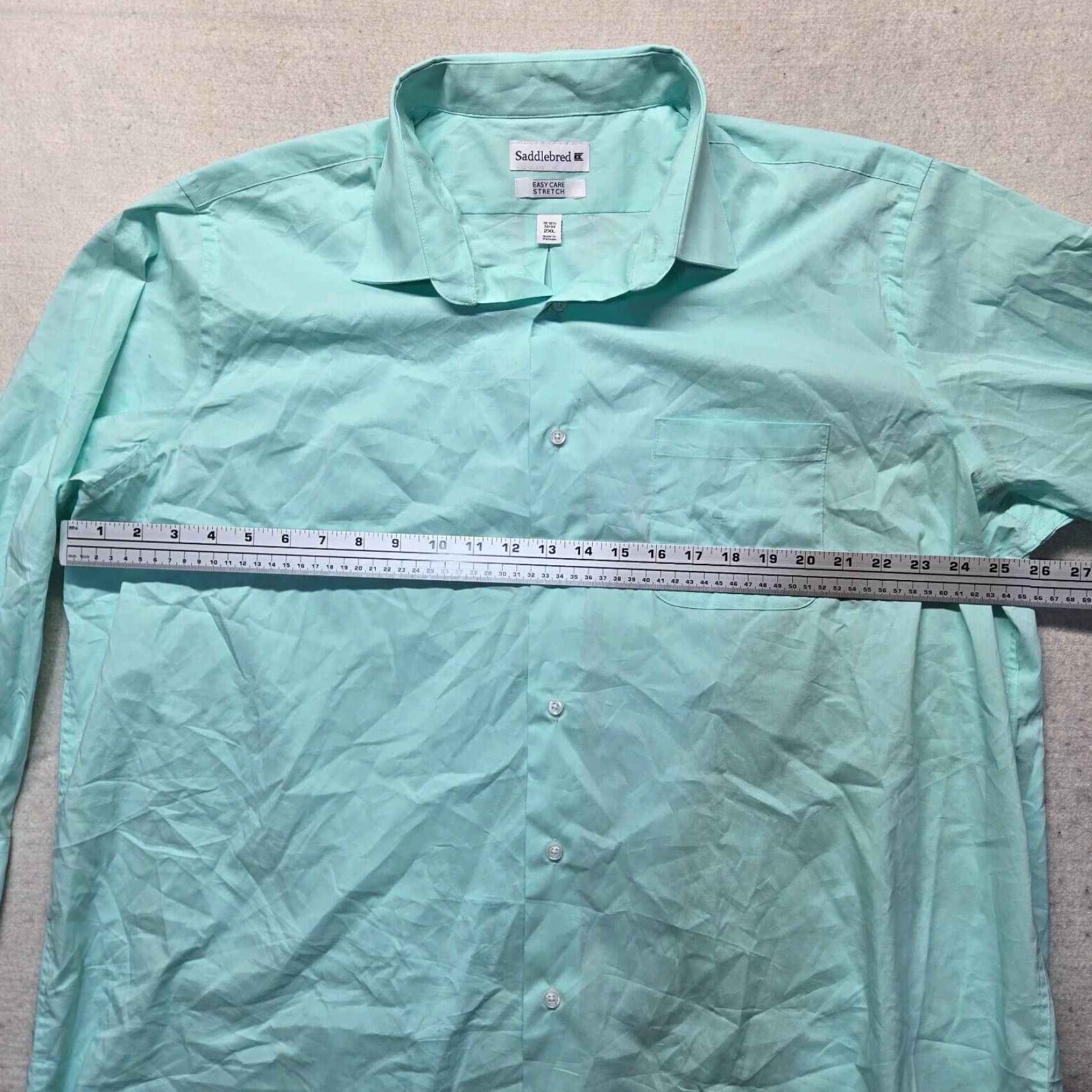 Vintage Saddlebred Dress Shirt Men XL 18.5 Blue Long Sleeve Button up Adult Regular Clean Cotton Solid Shirt Size 46R - 4 Thumbnail