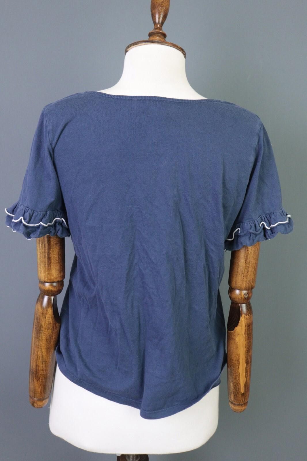 Designer Sezane Blue V-Neck Short Sleeve Top Blouse Shirt Size S Size S / US 4 / IT 40 - 9 Thumbnail