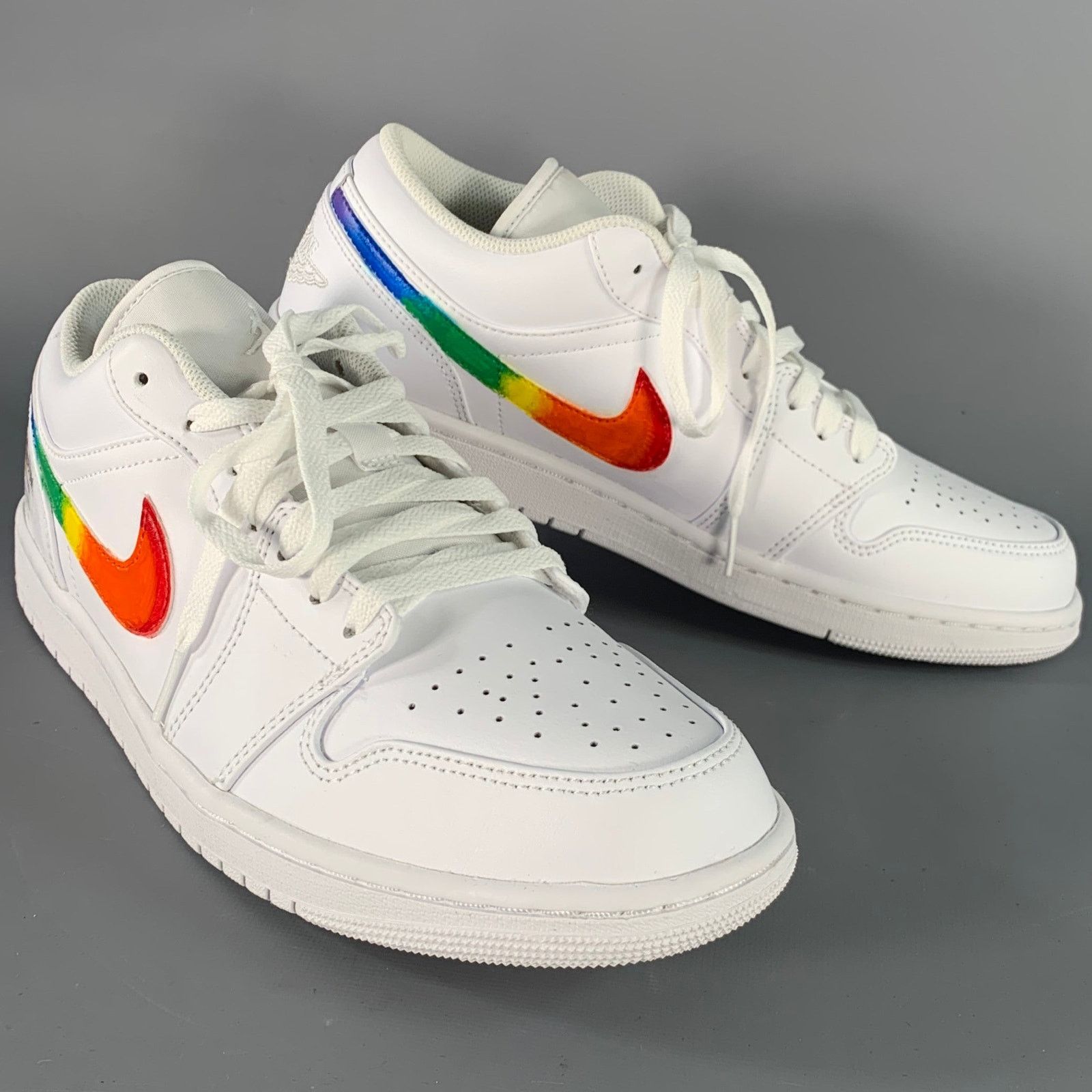 Nike Air Jordan 1 Low Multi Color Rainbow Swoosh Leather Sneakers Size US 11 / EU 44 - 1 Thumbnail