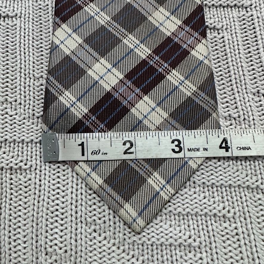 Vintage Vintage Bruno Piattelli brown gray tartan plaid silk tie Size ONE SIZE - 5 Thumbnail