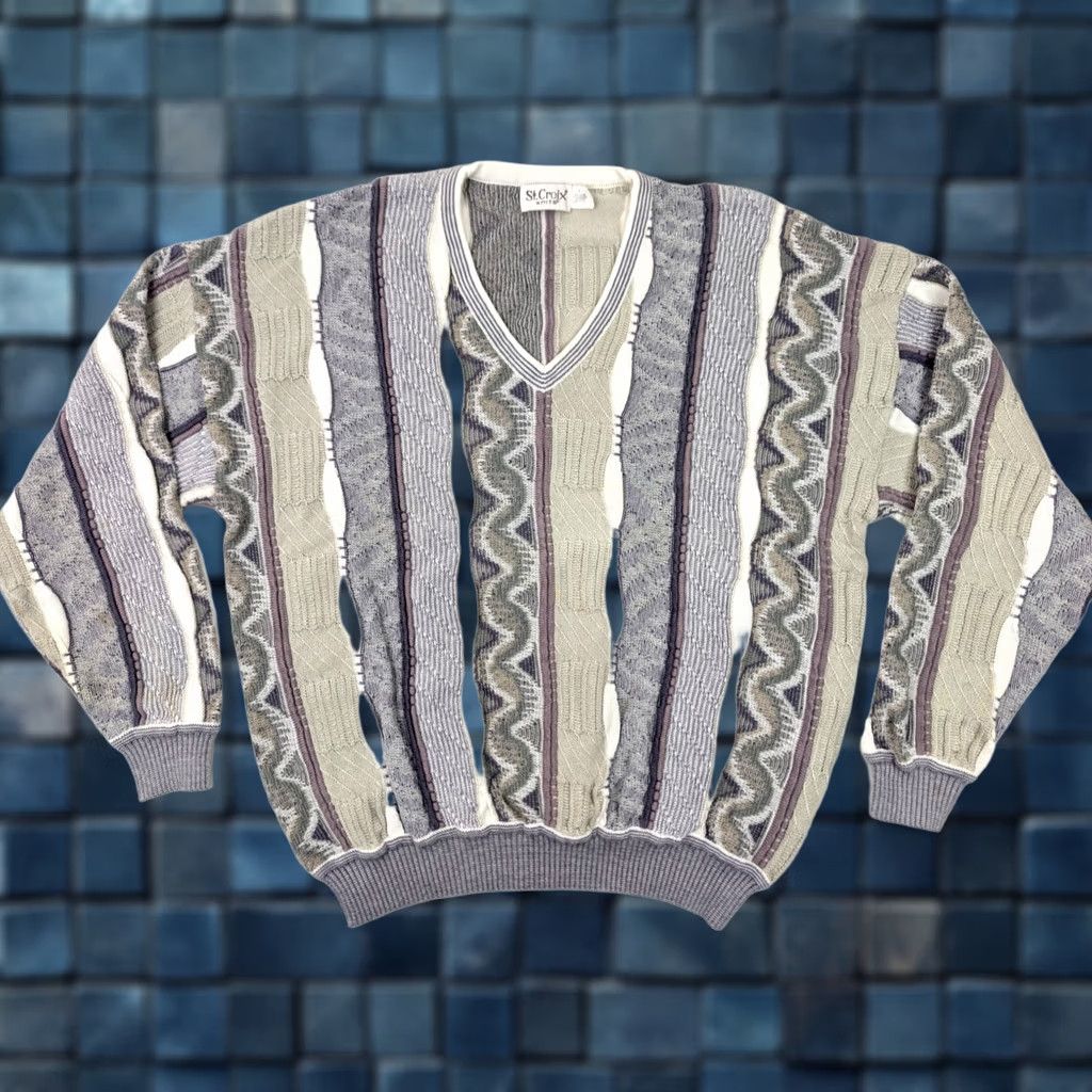 Vintage VINTAGE ST CROIX Cardigan Sweater Abstract Knit Men L Beige Taupe Cotton Blend V-Neck Mens Cardigan Size US L / EU 52-54 / 3 - 1 Thumbnail