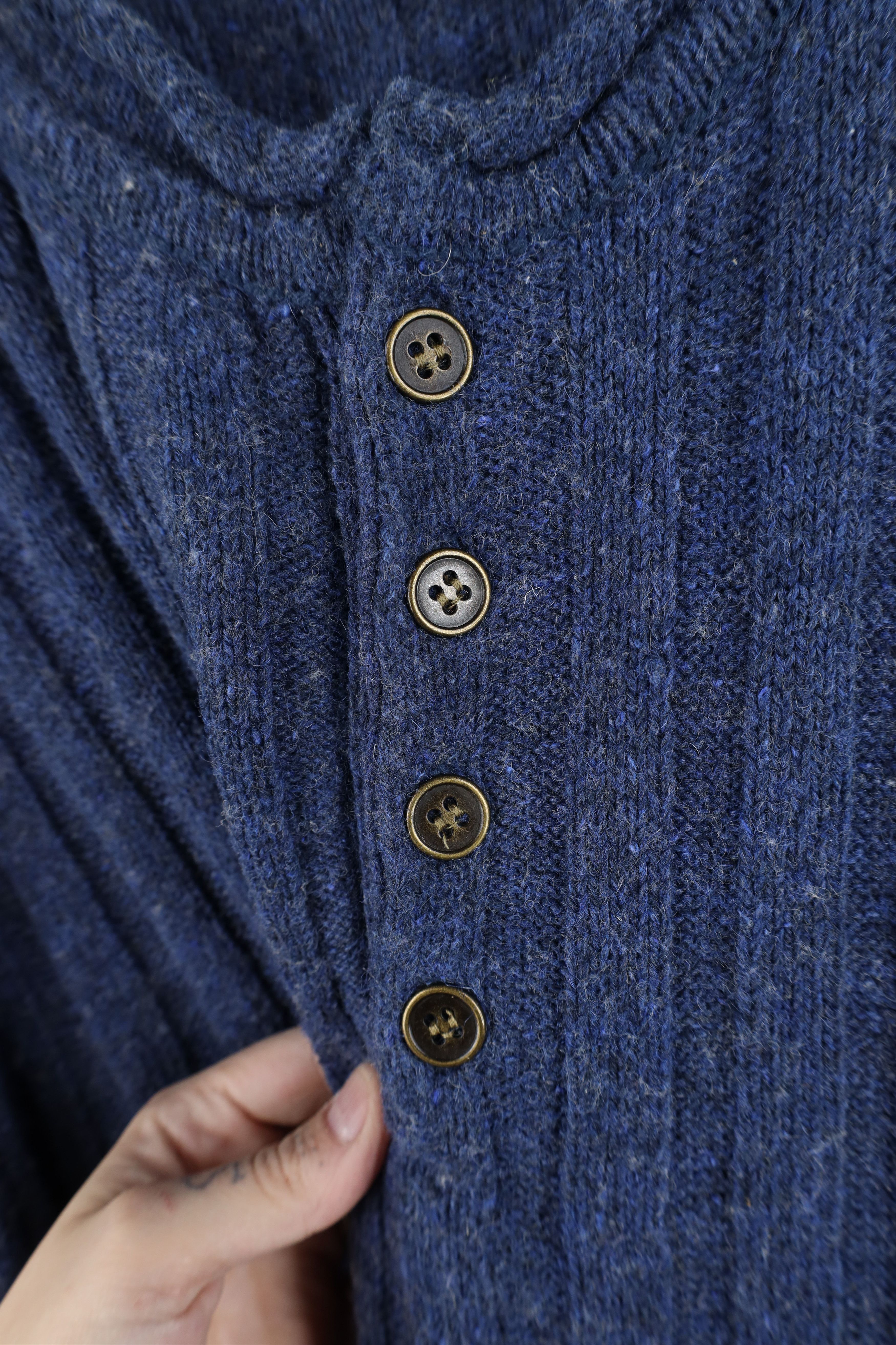 Vintage Vintage 90s Streetwear Marled Ribbed Knit Henley Sweater Size US L / EU 52-54 / 3 - 4 Thumbnail