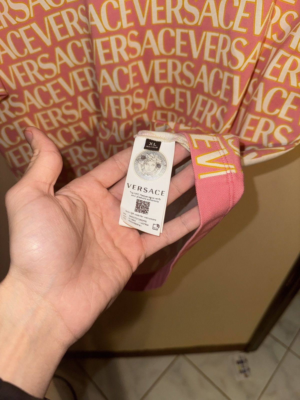 Versace Versace Logo-print Short-sleeve Polo Shirt In Pink Ivory Size US XL / EU 56 / 4 - 4 Thumbnail