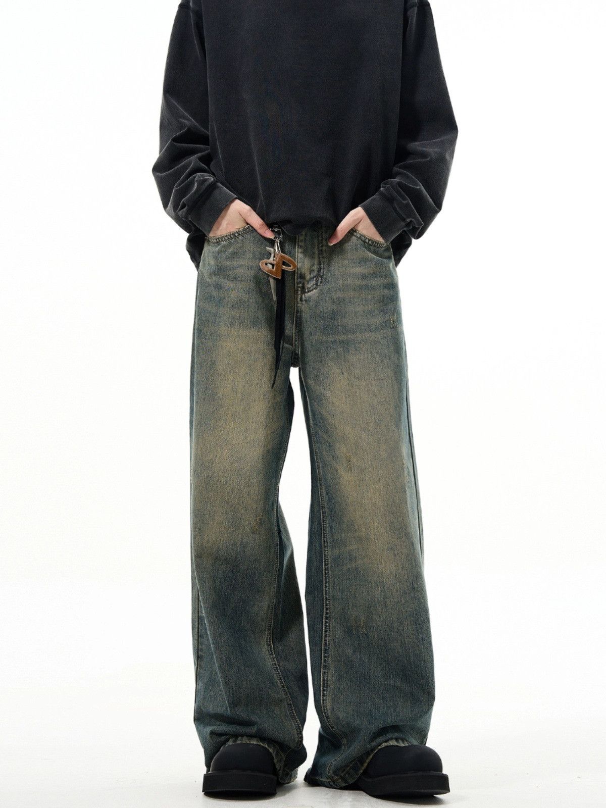 Japanese Brand Retro washed cleanfit straight leg loose-fit jeans for men Size US 32 / EU 48 - 4 Thumbnail