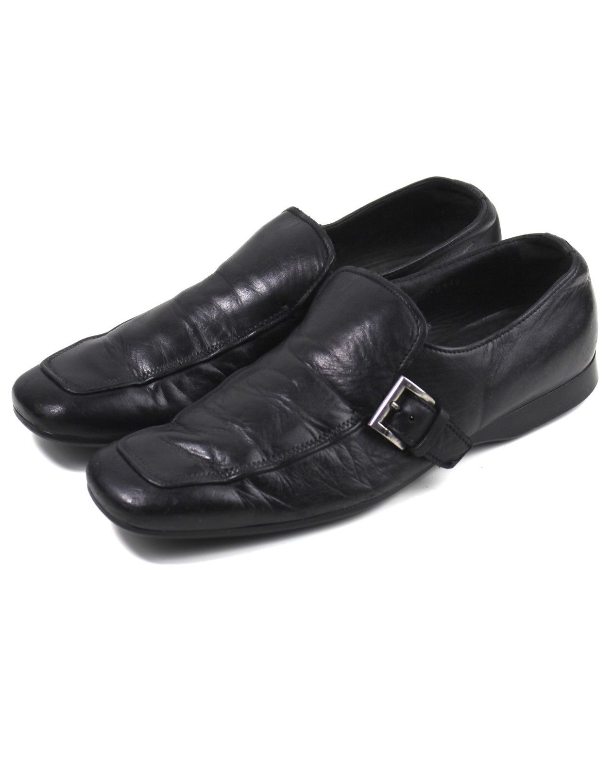Prada 2000S PRADA SQUARE TOE BUCKLE LEATHER LOAFERS | Grailed