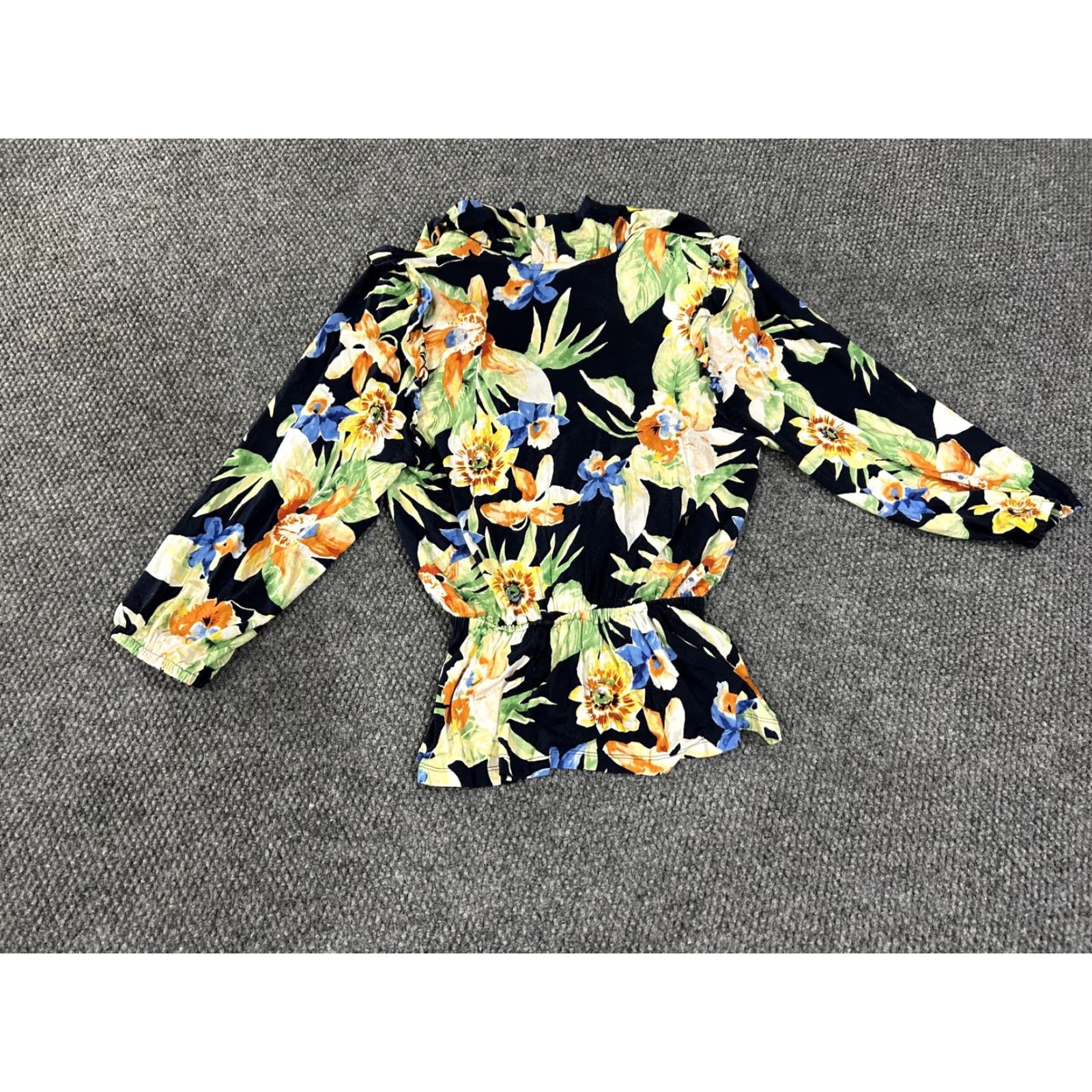 Ralph Lauren Lauren Ralph Lauren Shirt Womens Medium Navy Floral Wrap Peplum Top Blouse Size M / US 6-8 / IT 42-44 - 7 Thumbnail
