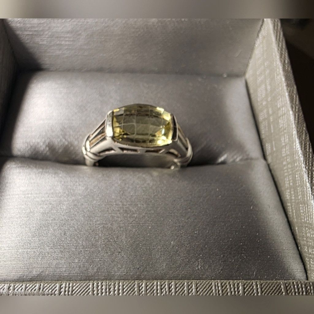 The Unbranded Brand Vintage 1990s Checkerboard Cut Citrine Sterling Silver Ring Size ONE SIZE - 1 Thumbnail