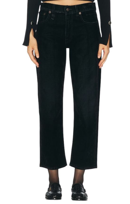 R13 ROMEO 24 Flocked Black Velvet Cropped Low Rise Logo 86246 Size 24" / US 00 / IT 34 - 1 Thumbnail