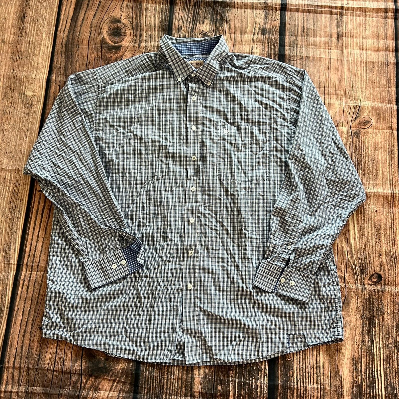 Ariat Ariat Men's 2XL Blue Plaid Long Sleeve Button Down Shirt Size US XXL / EU 58 / 5 - 1 Thumbnail