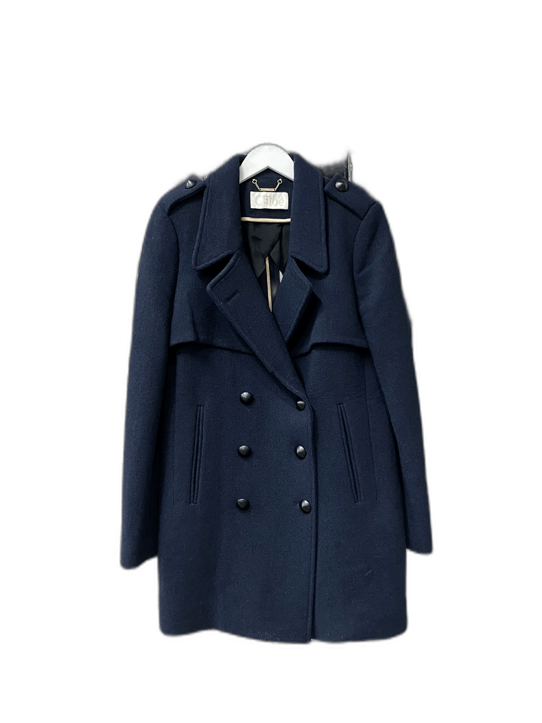 Chloe Chloe navy wool double-breasted coat Size US S / EU 44-46 / 1 - 1 Thumbnail