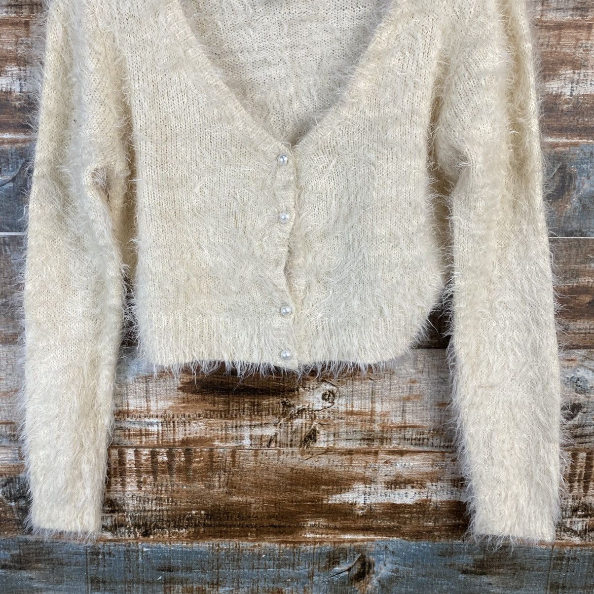 Homespun Knitwear DL Wallamanda White Mohair fur shaggy Knitwear #C1091 Size XS / US 0-2 / IT 36-38 - 3 Thumbnail