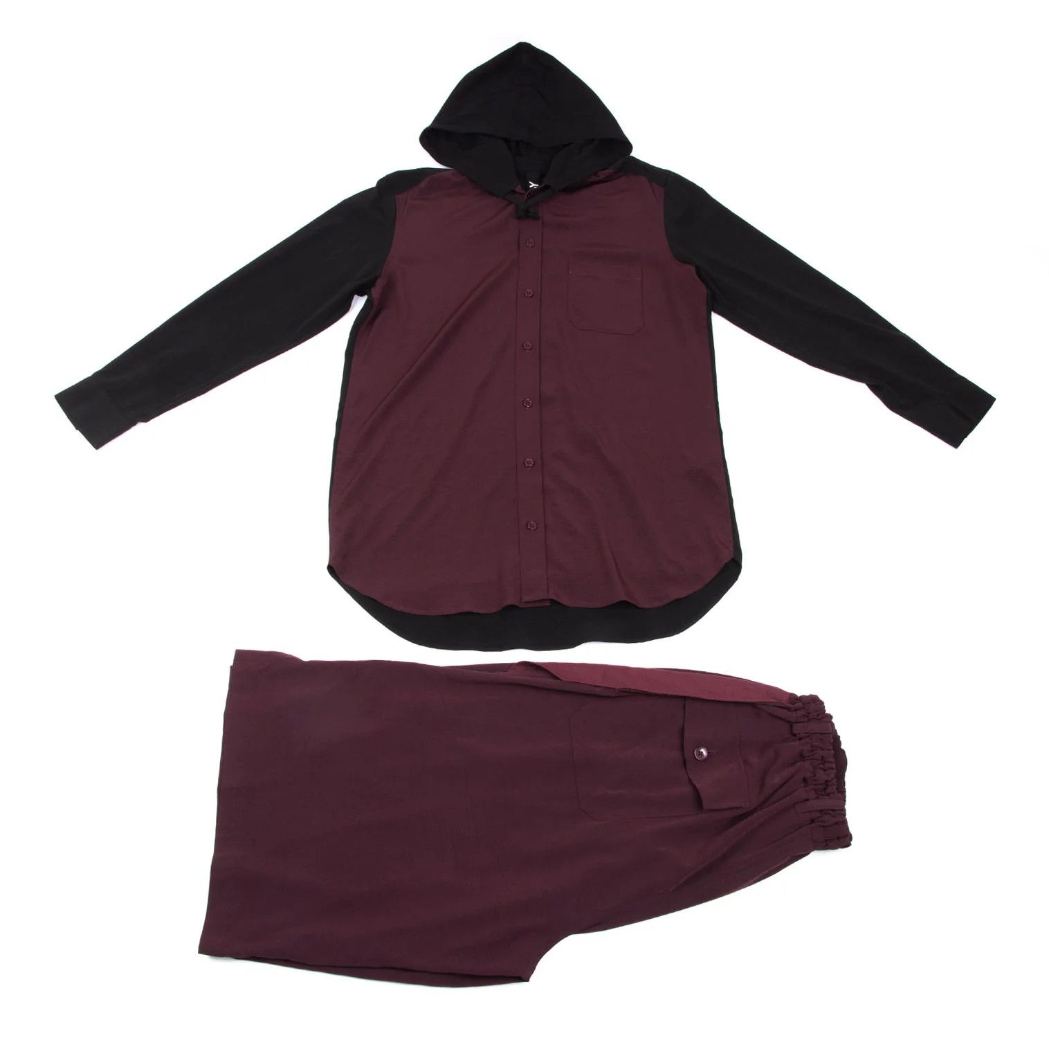 Yohji Yamamoto Bi-color Hooded Shirt in Bordeaux and Black Size US M / EU 48-50 / 2 - 13 Thumbnail