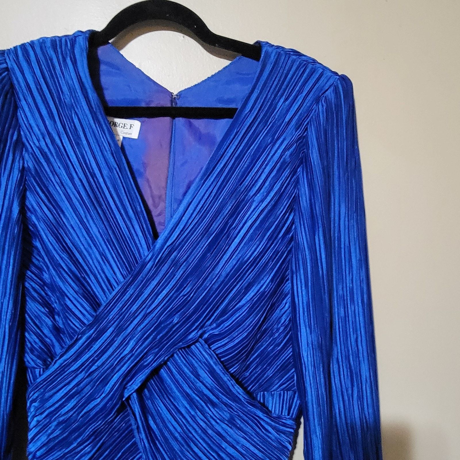 & Other Stories George F Couture Plisse Pleated Fortuny Cobalt Blue Gown Size XL / US 12-14 / IT 48-50 - 7 Thumbnail