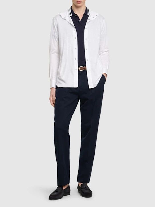 Kiton o1lsvrm0425 Hooded Cotton Denim Shirt in White Size US M / EU 48-50 / 2 - 4 Thumbnail