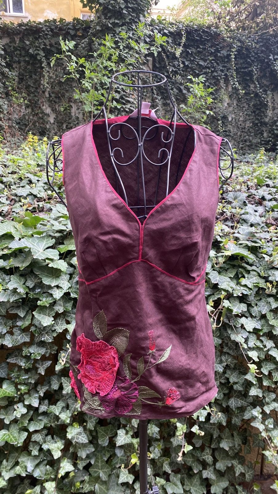 Vintage Burgundy vintage linen vest top Size M / US 6-8 / IT 42-44 - 3 Thumbnail