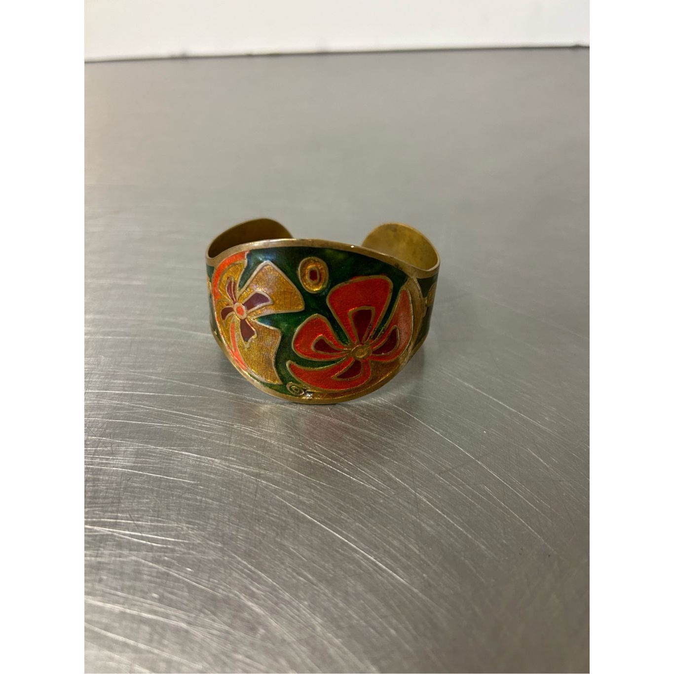 Other Vintage Brass Enamel Painted Wide Cuff Bracelet. Size ONE SIZE - 1 Thumbnail