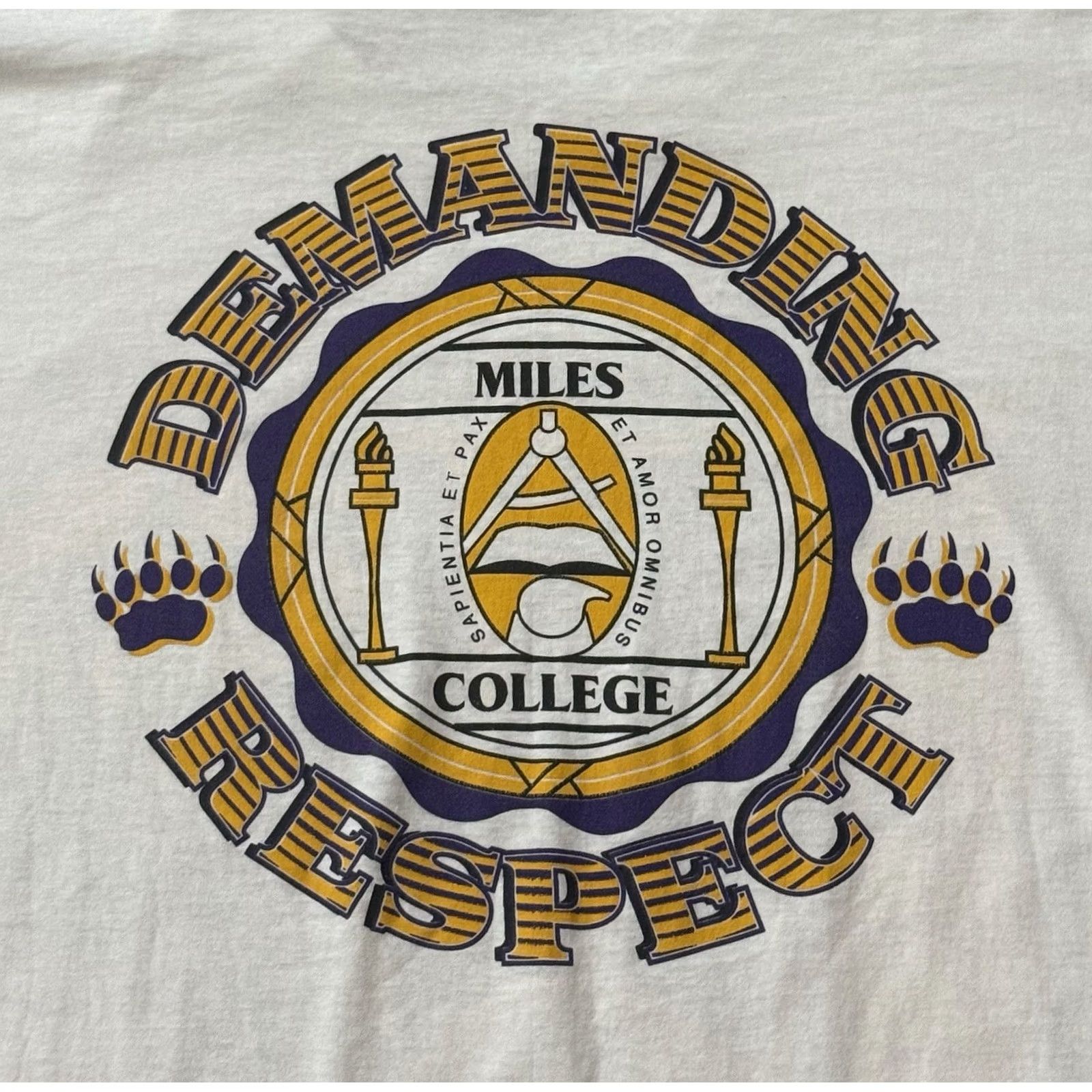 Vintage VINTAGE Miles College Golden Bears ‘Demanding Respect’ Shirt XL HBCU Alabama Shirt Mens 90s USA College Logo White T-Shirt Size US XL / EU 56 / 4 - 4 Thumbnail