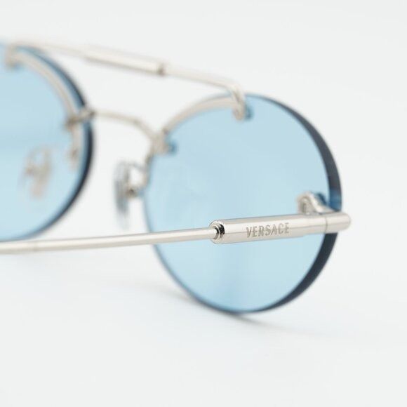 Versace Versace VE2295 1000/1 Sunglasses Silver Oval Frame Size ONE SIZE - 4 Thumbnail