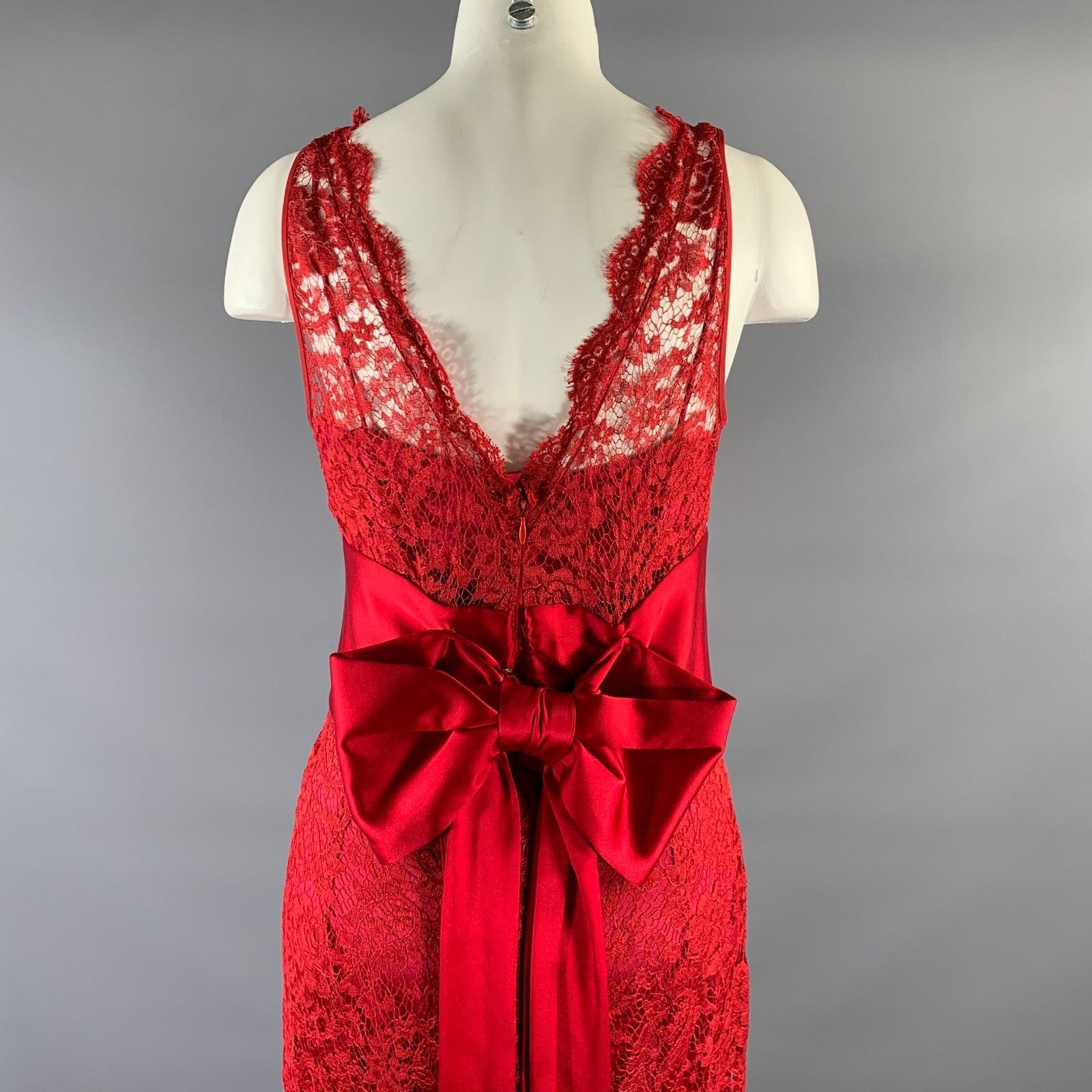 Dolce & Gabbana DOLCE & GABBANA Size M Red Satin Lace Long Gown Size M / US 6-8 / IT 42-44 - 3 Thumbnail