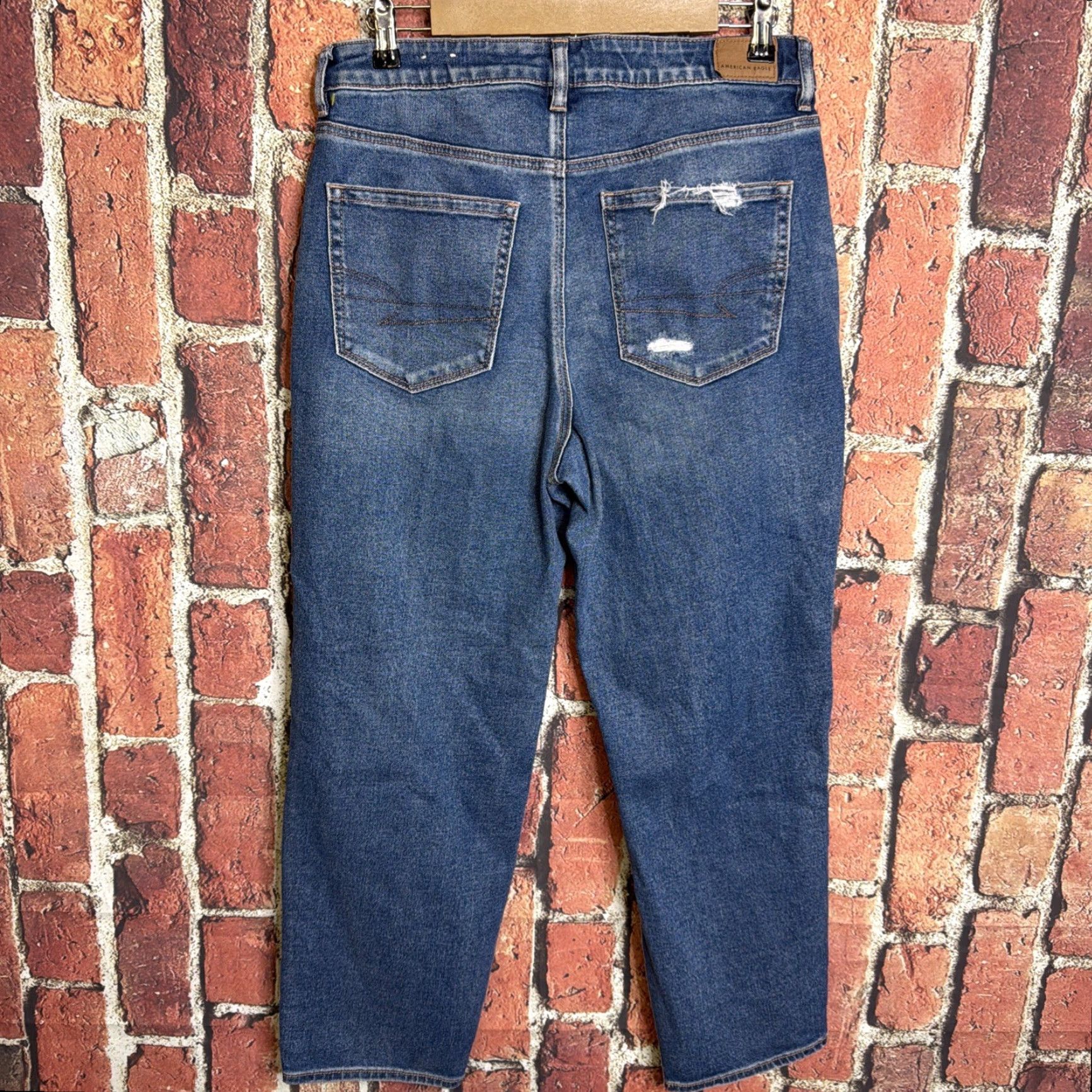 American Eagle Outfitters American Eagle Jeans Womens 12 Blue Mom Straight Leg Stretch Distressed Denim Size 34" / US 12 / IT 48 - 3 Thumbnail