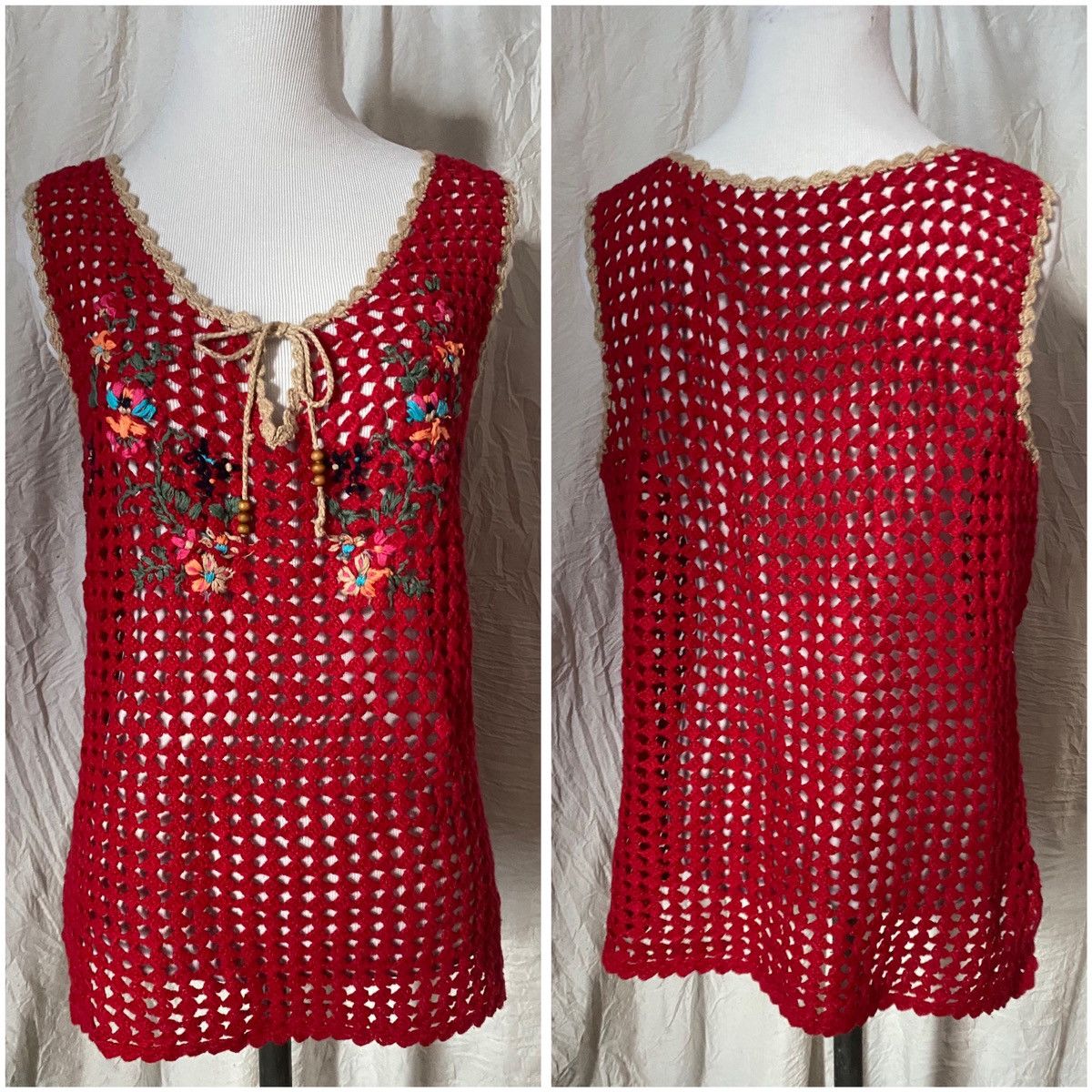 Handmade × Vintage VTG, Handmade, Open Knit, Embroidered Tank Top Size L / US 10 / IT 46 - 9 Thumbnail
