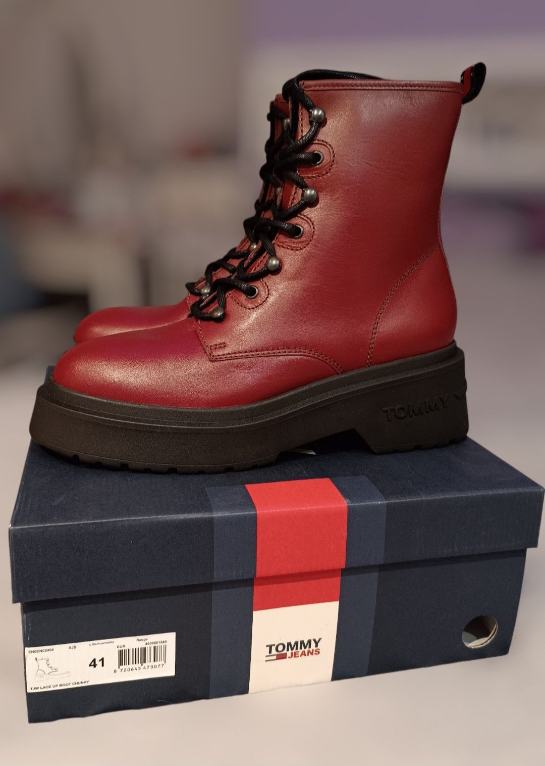 Tommy Jeans TOMMY HILFIGER TJW LACE UP BOOT CHUNKY ROUGE Size US 10.5 / IT 40.5 - 1 Thumbnail