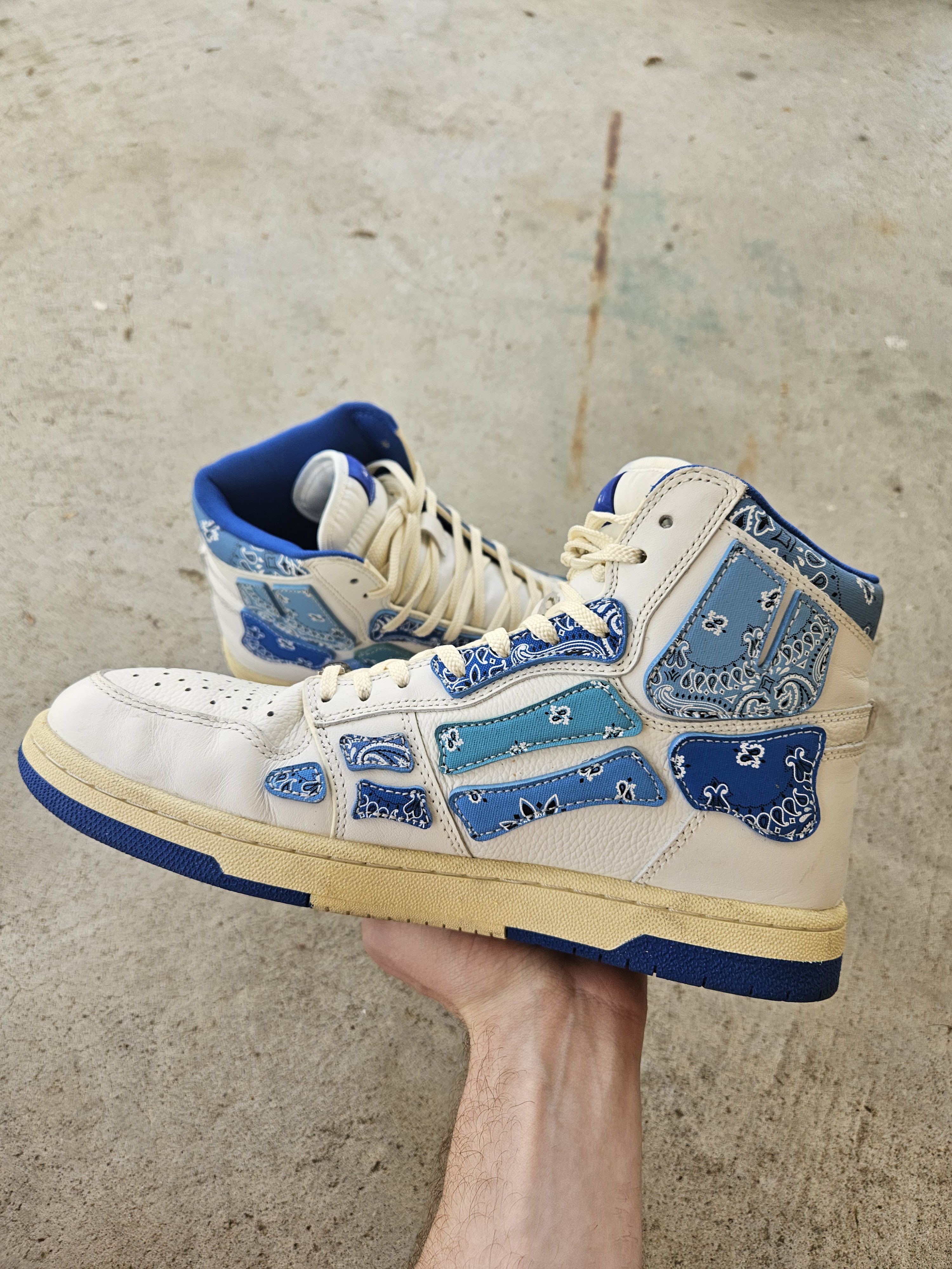 Amiri Skel Blue White Paisley Print Bones High Top Sneakers Size US 10 / EU 43 - 5 Thumbnail