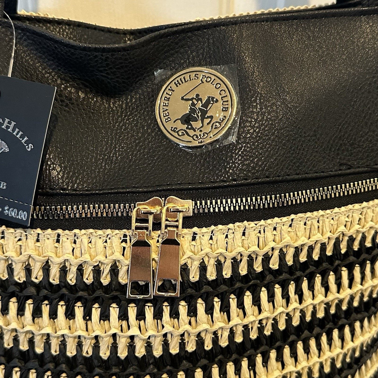Beverly Hills Polo Club Beverly Hills Polo Club Tan & Black Woven Tote Size ONE SIZE - 11 Thumbnail