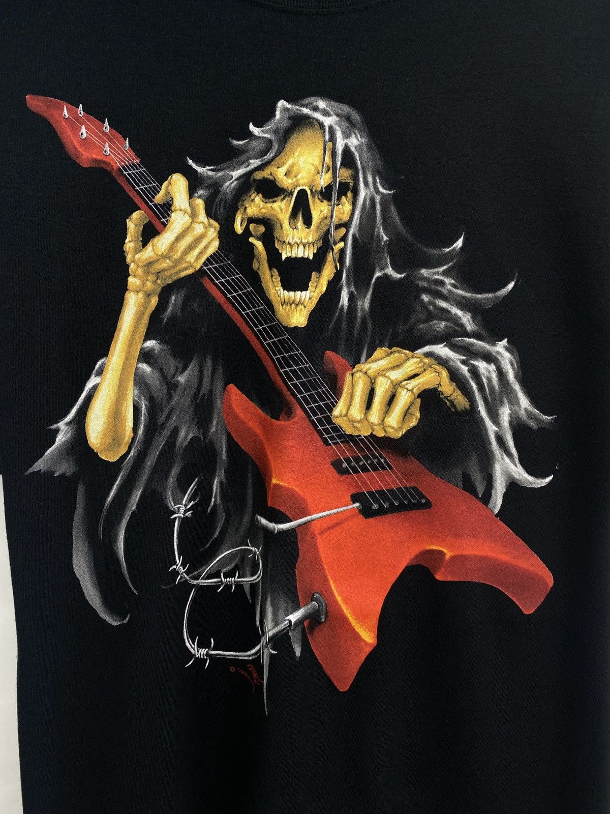 Gildan 🇺🇸💀🎸 Vintage Y2K Rock Skeleton Skull Guitar T-Shirt Rare Size US XL / EU 56 / 4 - 4 Thumbnail