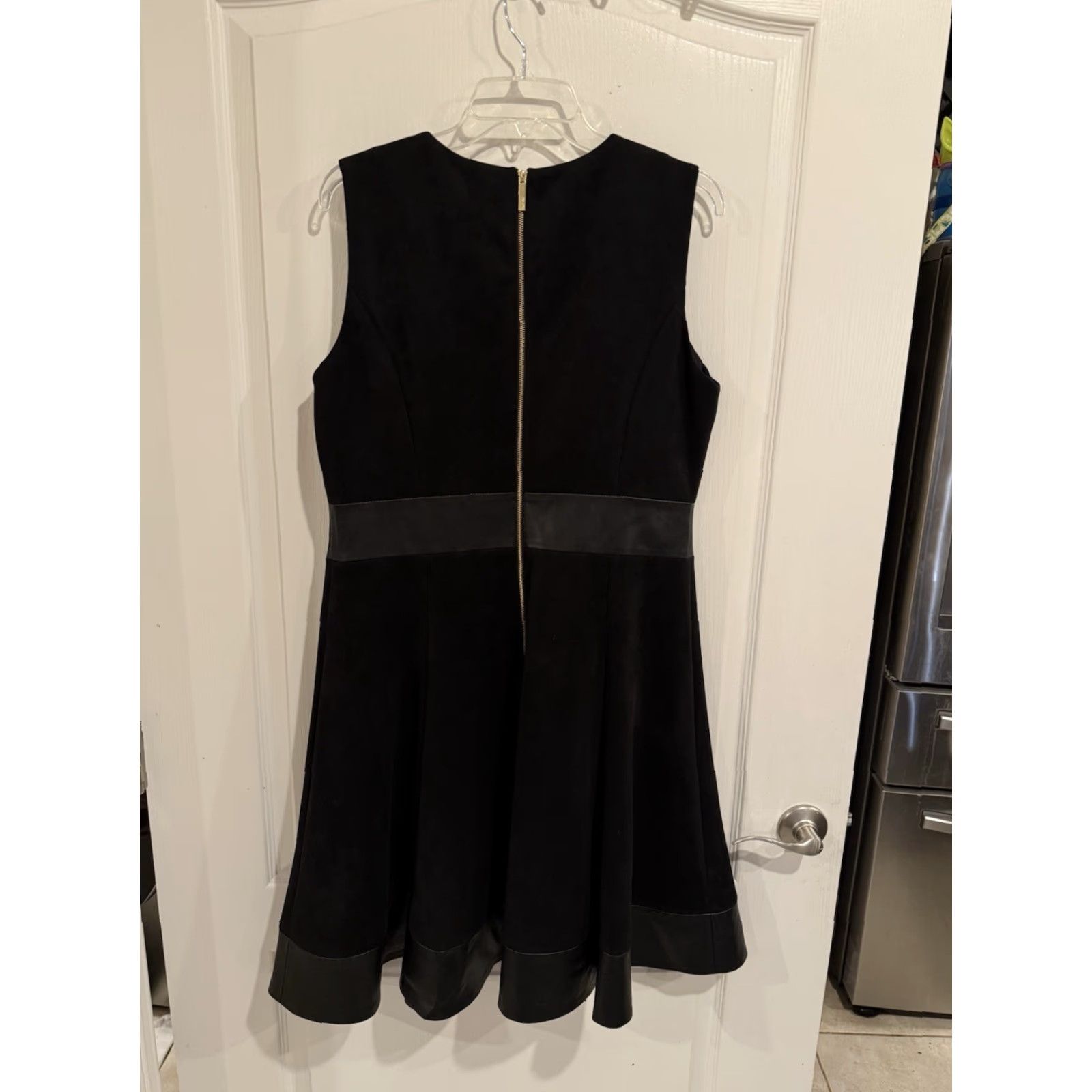 Calvin Klein Calvin Klein Fit & Flare Dress Sleeveless sz 14 Black Faux Leather Trim Faux Suede Knee Length Women Size XL / US 12-14 / IT 48-50 - 6 Thumbnail