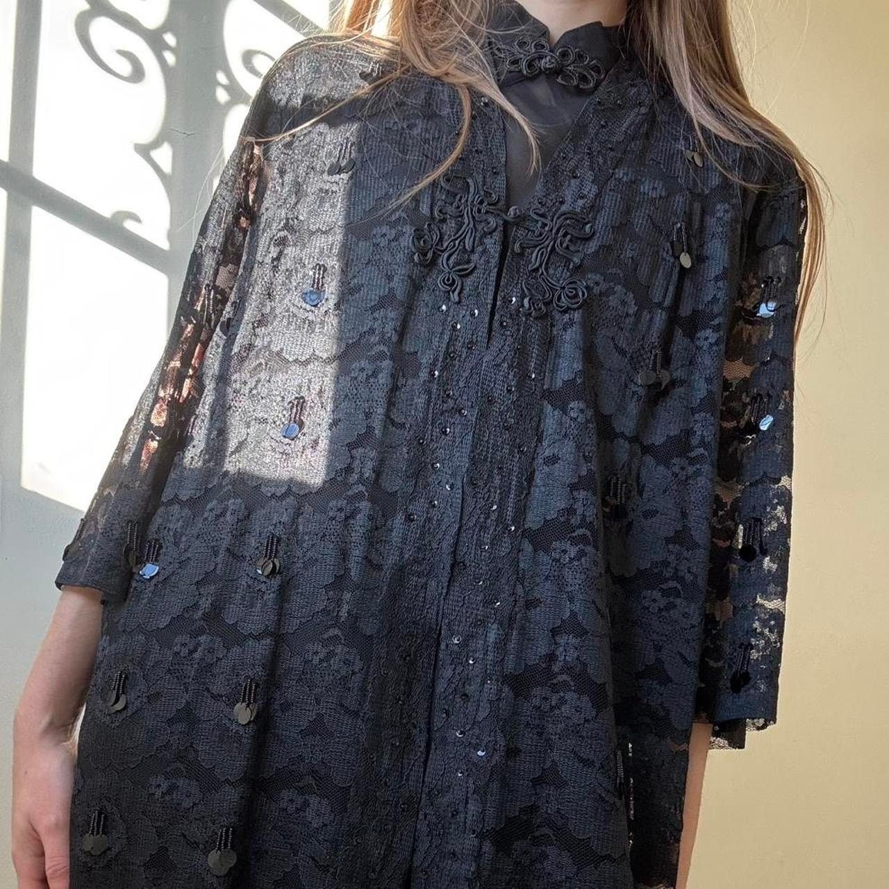 Other Vintage Lace Sequined Duster 34 Witchy Stevie Nicks Size S / US 4 / IT 40 - 2 Thumbnail