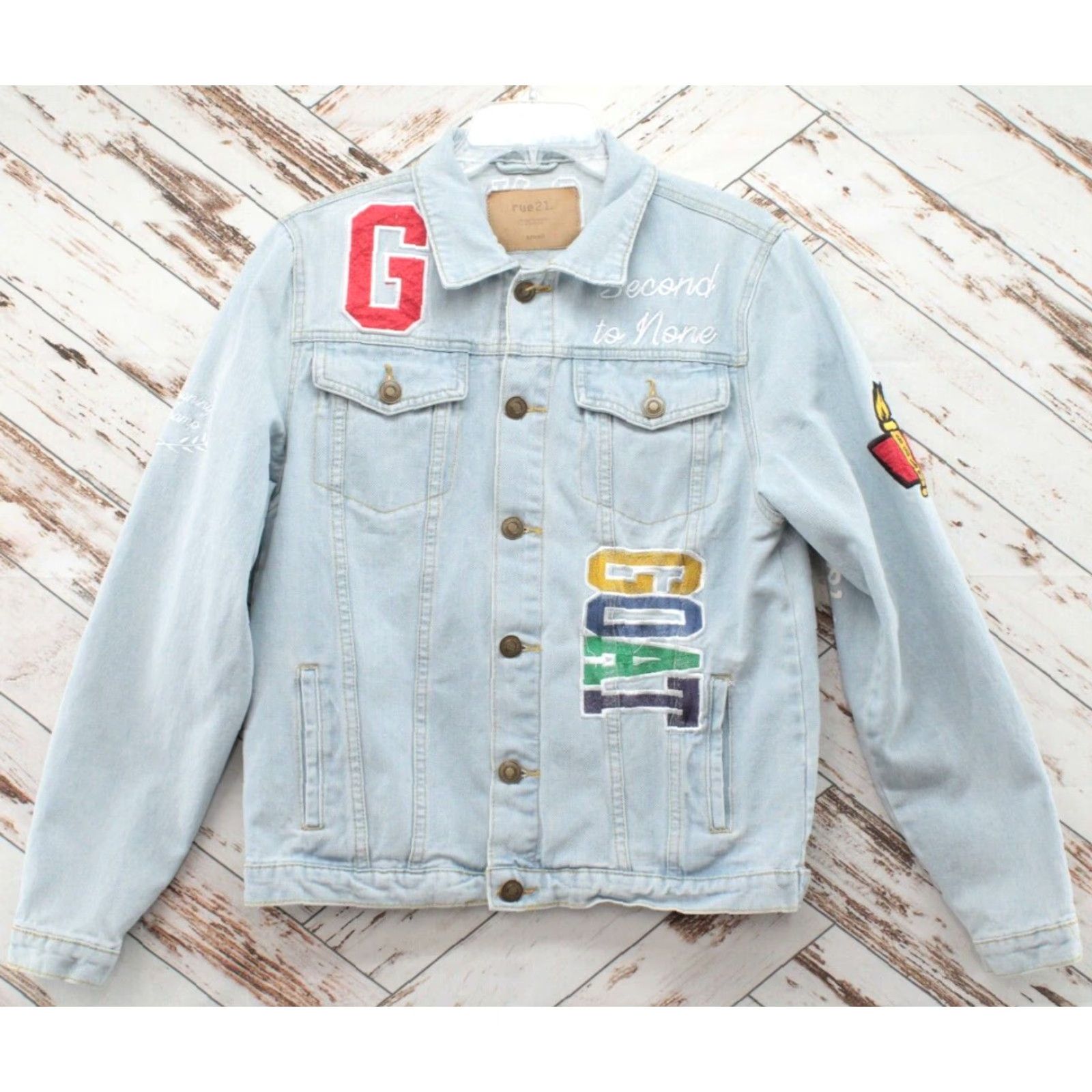 Vintage VINTAGE Rue 21 Y2K Jacket Mens Small Blue Denim GOAT Embroidered Letter Gorpcore Hip Hop Jacket Size US S / EU 44-46 / 1 - 2 Thumbnail