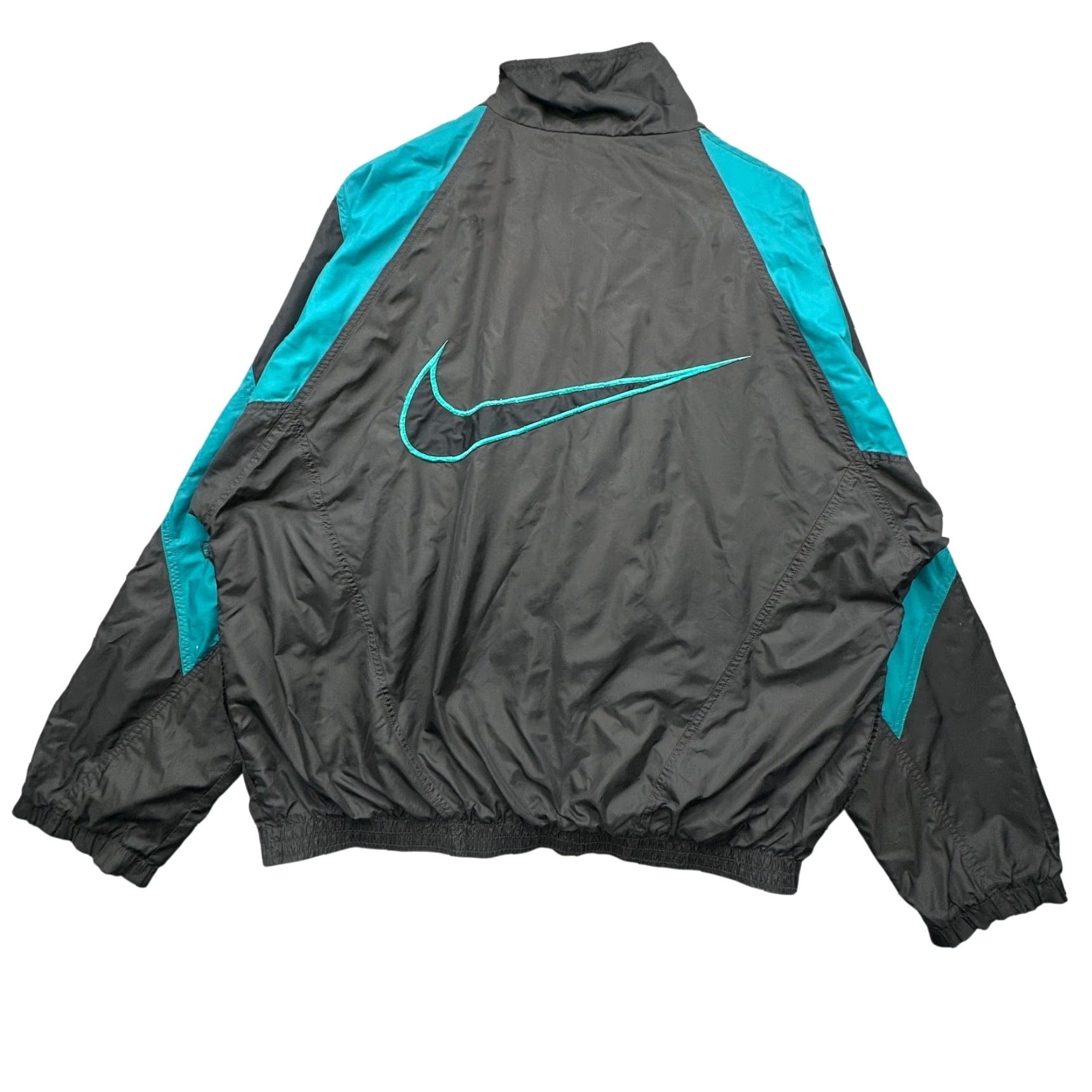 Nike VINTAGE 90s Nike Lined Teal Black Full Zip Windbreaker Jacket Mens Large Logo Size US L / EU 52-54 / 3 - 2 Thumbnail