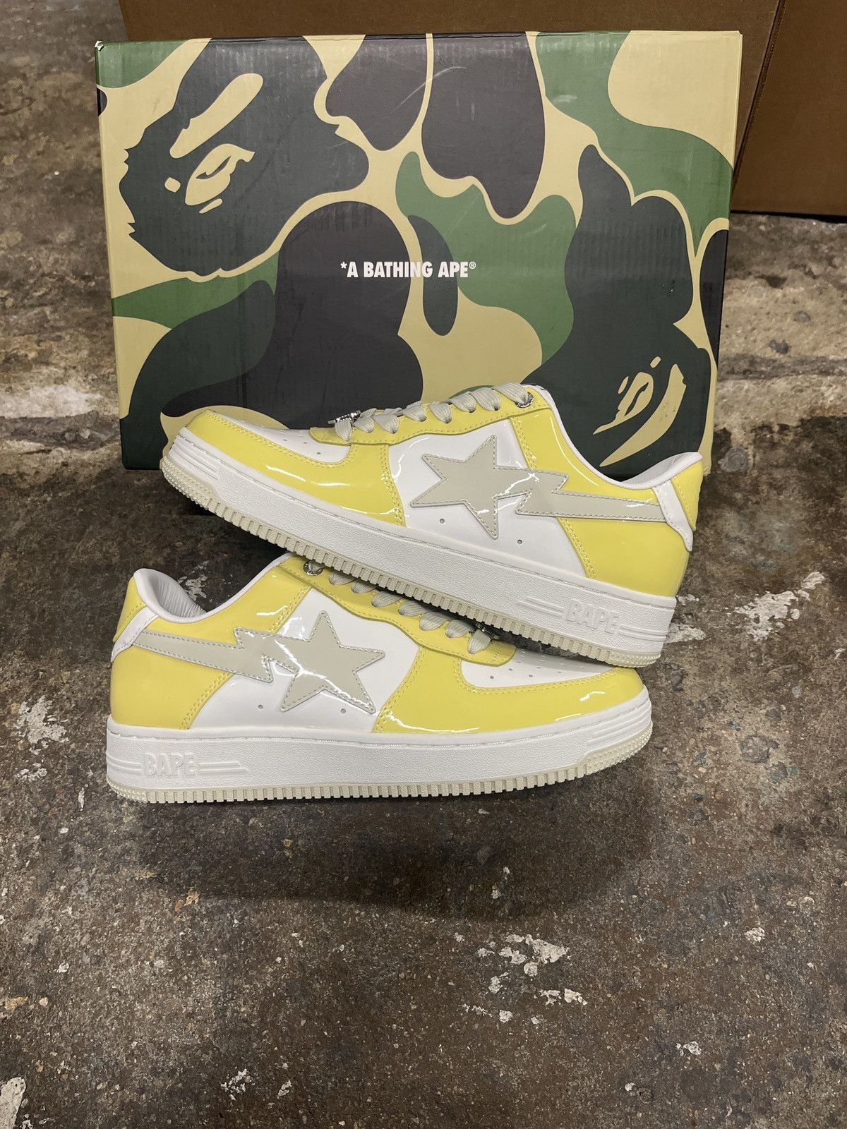 Bape × Ssense Yellow Patent Bape Sta Size 5 Bapesta | Grailed