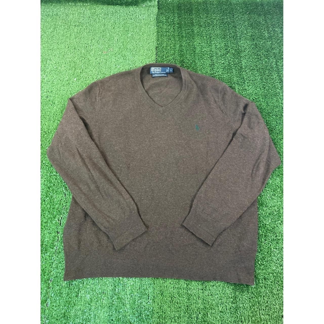 Polo Ralph Lauren Polo Ralph Lauren Mens Brown Wool V-Neck Sweater LG Size US L / EU 52-54 / 3 - 1 Thumbnail