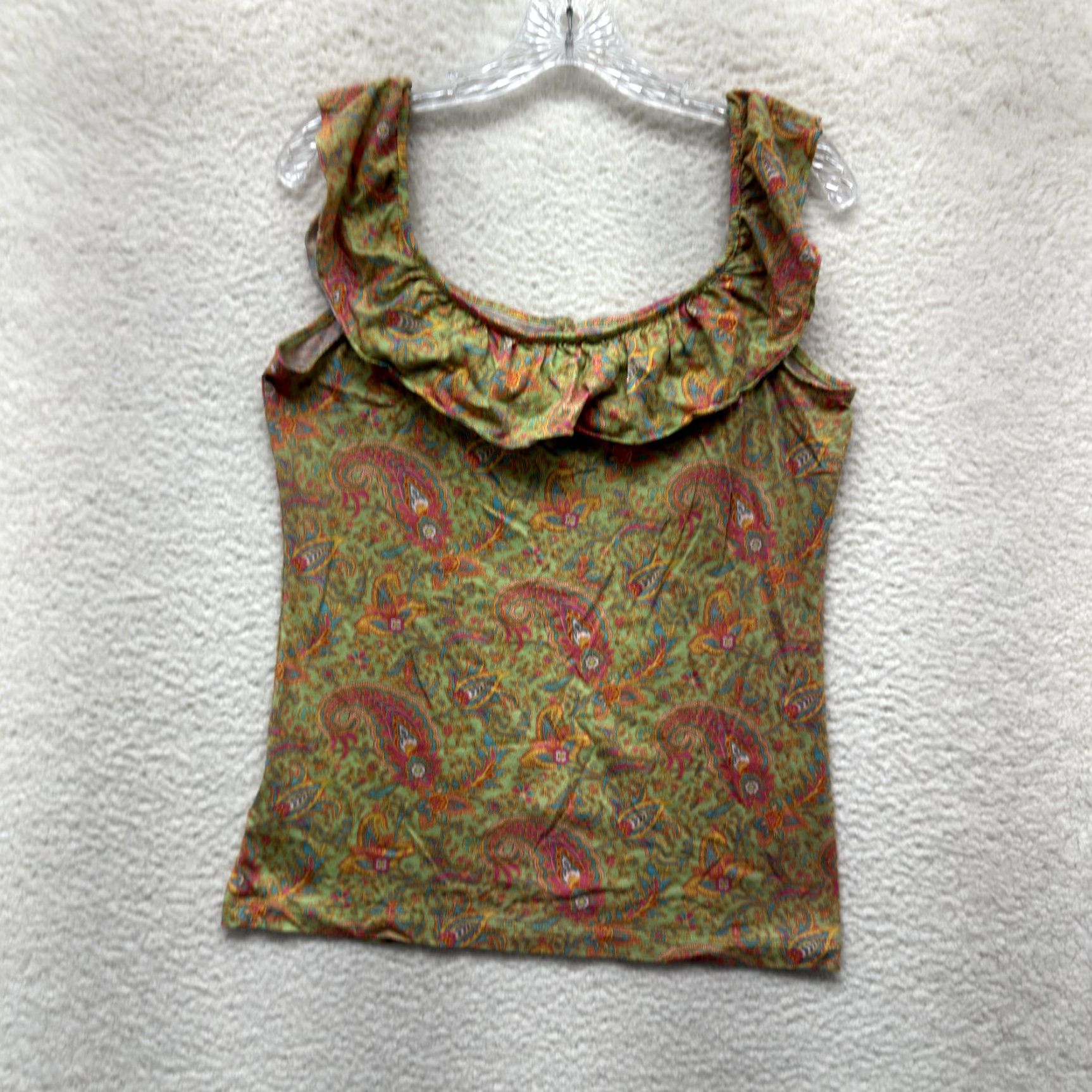 Ralph Lauren Lauren Ralph Lauren Top Blouse Sleeveless Henley Ruffle Neck Paisley Green L Womens Size L / US 10 / IT 46 - 2 Thumbnail