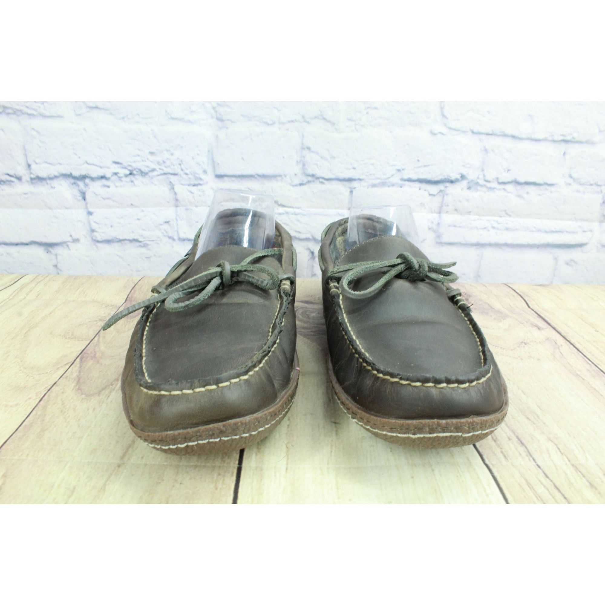 L.L. Bean LL Bean Men’s Brown Leather Flannel Lined Handsewn Slippers Size US 11 / EU 44 - 4 Thumbnail