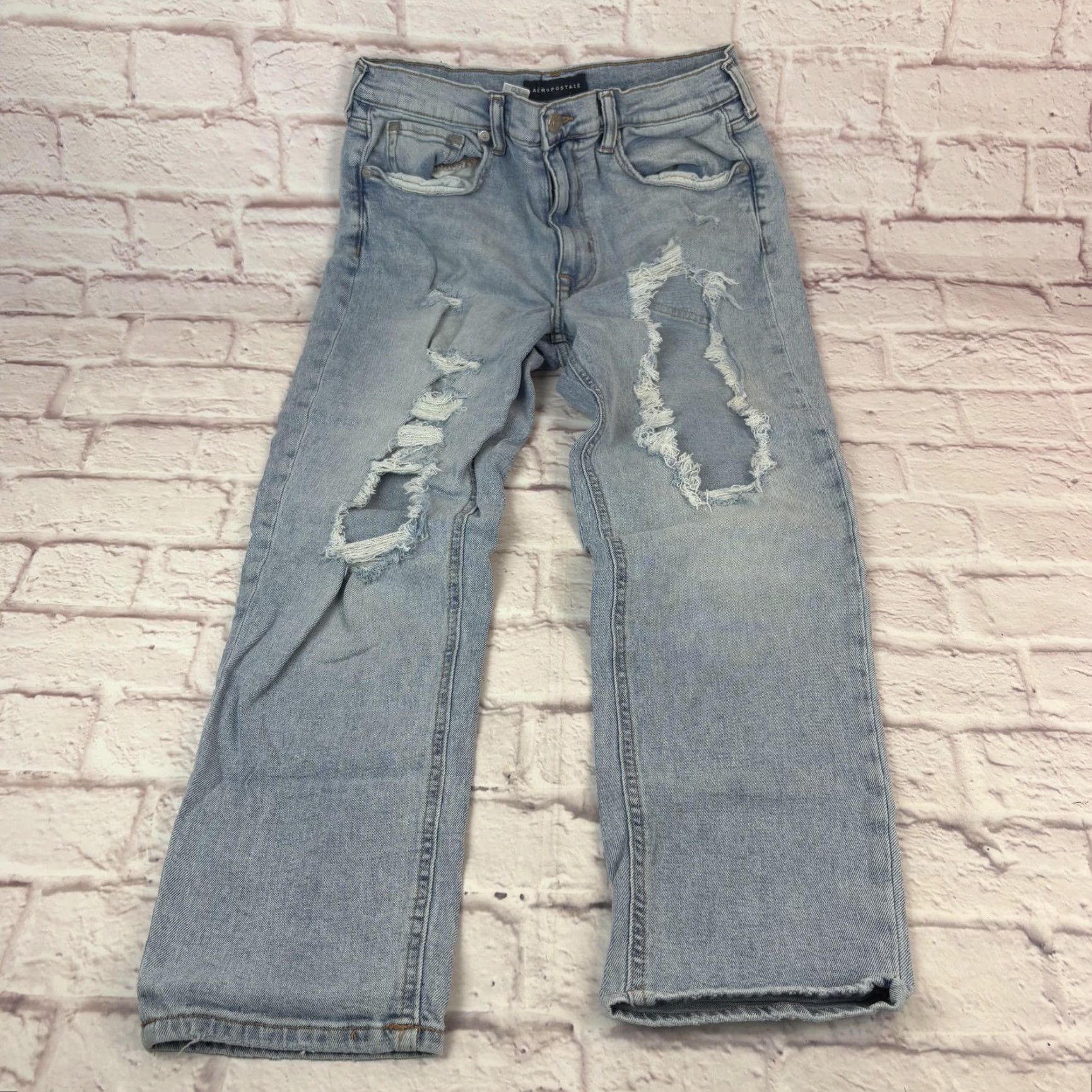 Vintage Aéropostale Jeans Womens 10 Light Wash Stretch Mom Distressed Ripped 30 x 26 Size 32" / US 10 / IT 46 - 2 Thumbnail