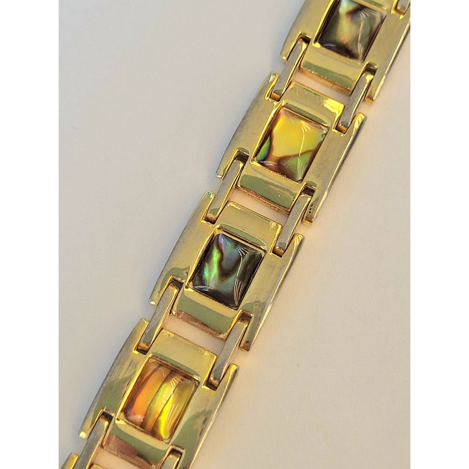 Other Gold Abalone Link Bracelet Vintage Chunky Size ONE SIZE - 1 Thumbnail