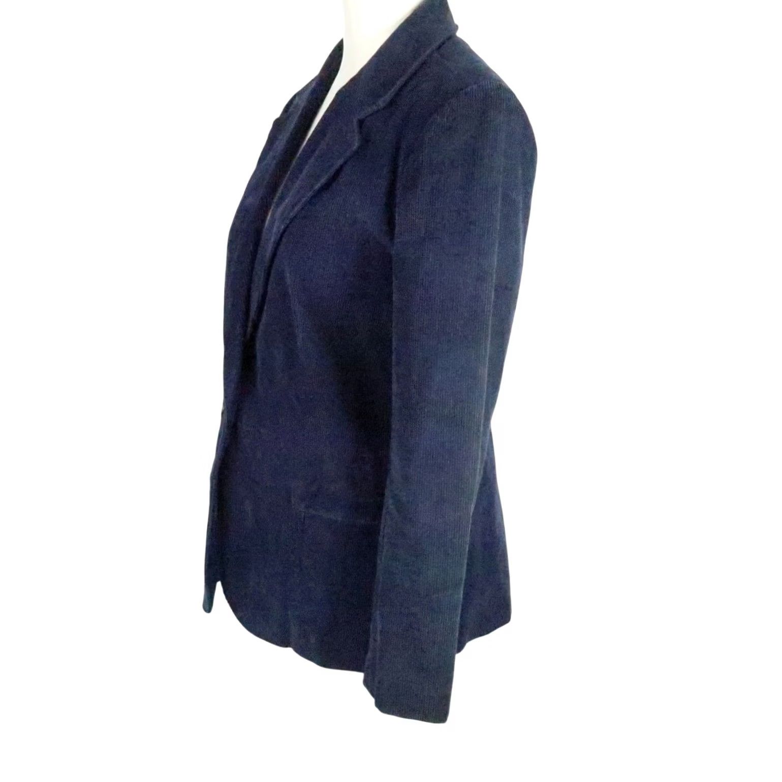 Velvet VINTAGE 80s Paul Shaw Navy Blue Corduroy Velvet Blazer Jacket 8 Women John? Size M / US 6-8 / IT 42-44 - 3 Thumbnail