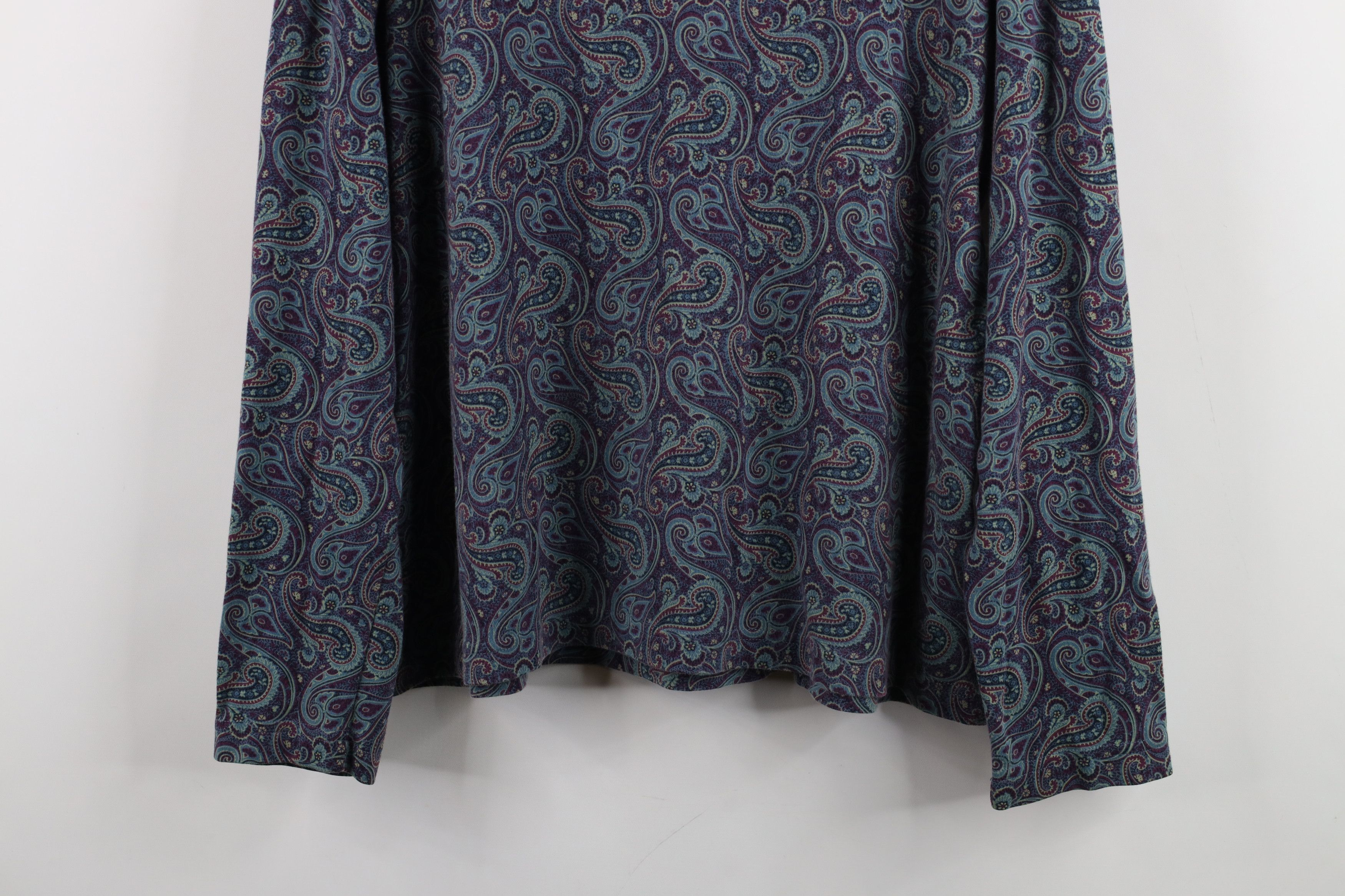 Lands' End × Vintage Vintage 90s Lands End Paisley Mock Neck Long Sleeve T-Shirt Size L / US 10 / IT 46 - 3 Thumbnail