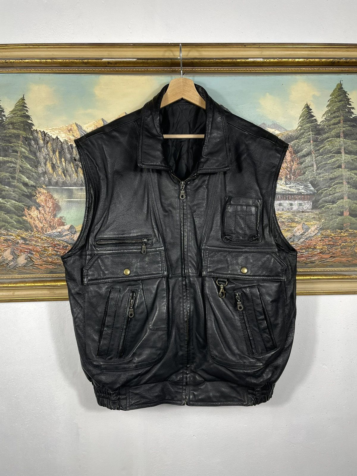 Vintage Black Retro 90s Genuine Real Leater Vest Punk Rock Motocycle Size US L / EU 52-54 / 3 - 1 Thumbnail