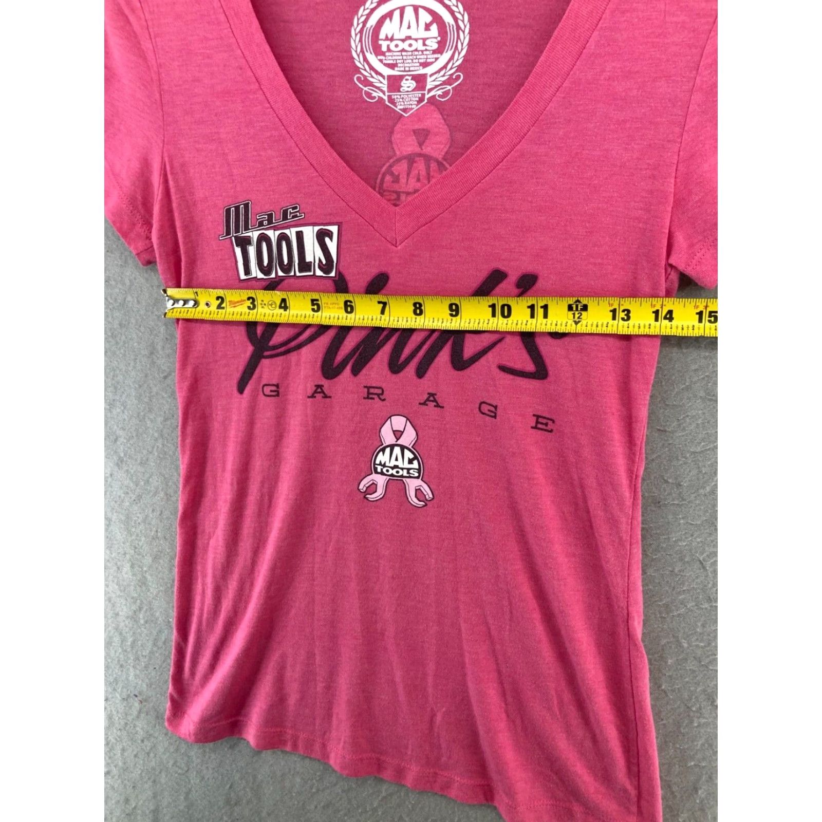Vintage Mac Tools T-Shirt Womens Small Pink Breast Cancer Awareness Cap Sleeve V-Neck Knit Graphic Print 2010s Cars Theme Womens Size S / US 4 / IT 40 - 2 Thumbnail