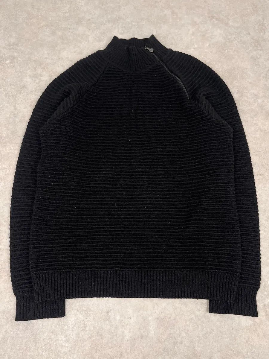 Armani 2000s Armani Asymmetrical Zip Collar Black Sweater Size US L / EU 52-54 / 3 - 1 Thumbnail