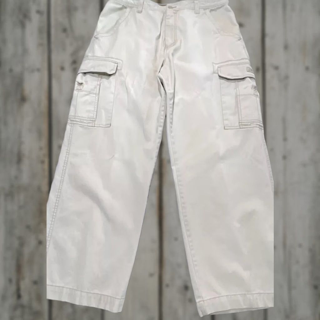 Vintage Unionbay Cargo Pants Mens 38x30 Beige Baggy Wide-Leg Grunge 5-Pocket Canvas Cotton Zip Button Regular Rise High 12in Size US 38 / EU 54 - 1 Thumbnail