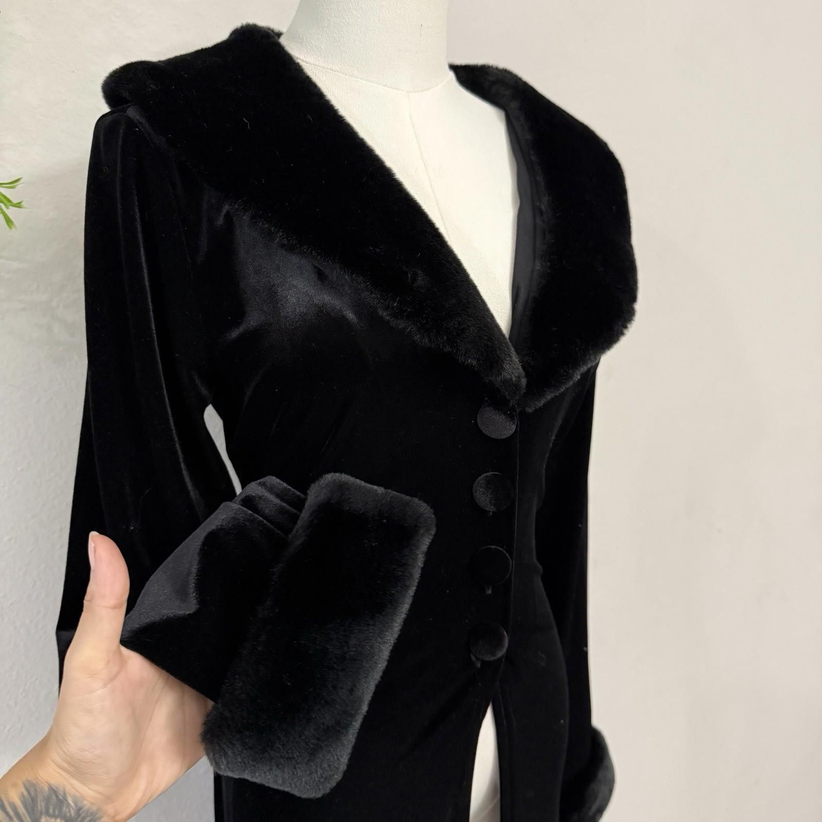 Designer Charlotte Russe velvet faux fur duster coat large Size L / US 10 / IT 46 - 4 Thumbnail