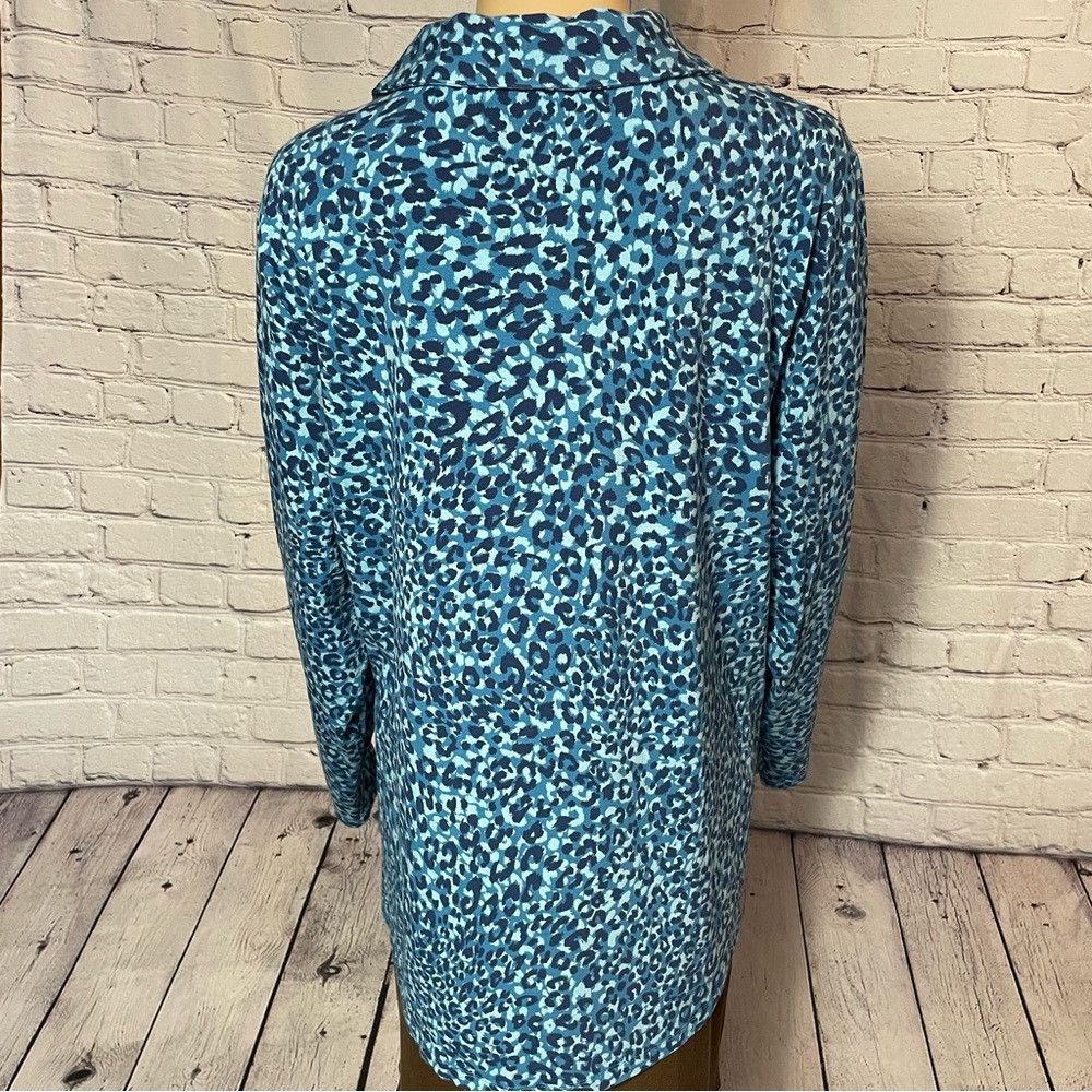 Isaac Mizrahi New Isaac Mizrahi Printed Split-Neck Collared Blue Long Sle Size XXL / US 16-18 / IT 52-54 - 4 Thumbnail