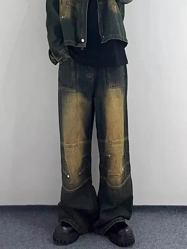 VIBE Vintage washed yellow muddy dyed rivet rare jeans Size US 30 / EU 46 - 4 Thumbnail