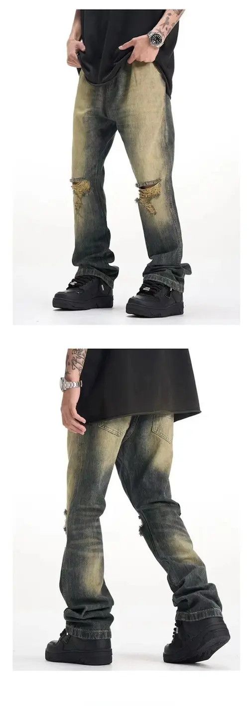 Ankle Ripped Gradient Washed Stacked Jeans y2k retro style