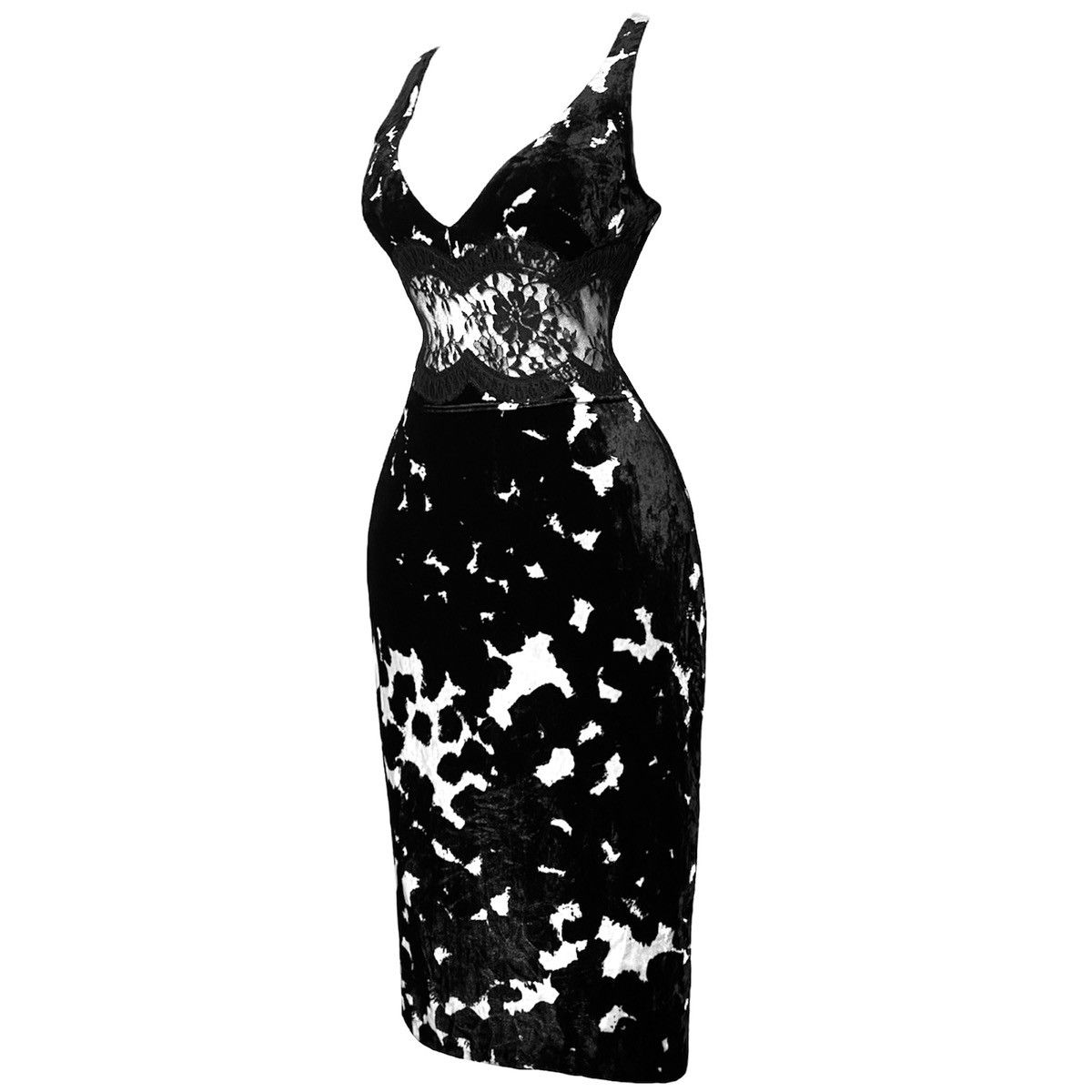 Versace S/S 1996 Gianni Versace black and white pattern velvet dress Size S / US 4 / IT 40 - 3 Thumbnail